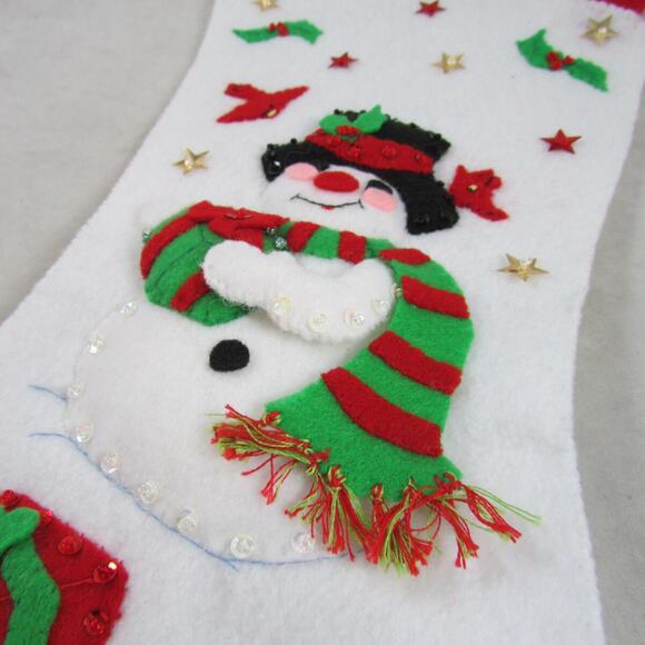 Christmas Stocking 3D Snowman Bunny Rabbit Cardinals Birds Handsewn Vintage - Picture 4 of 4
